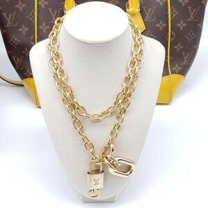Authentic Louis Vuitton Gold Padlock with Unbranded Gold plated Chain